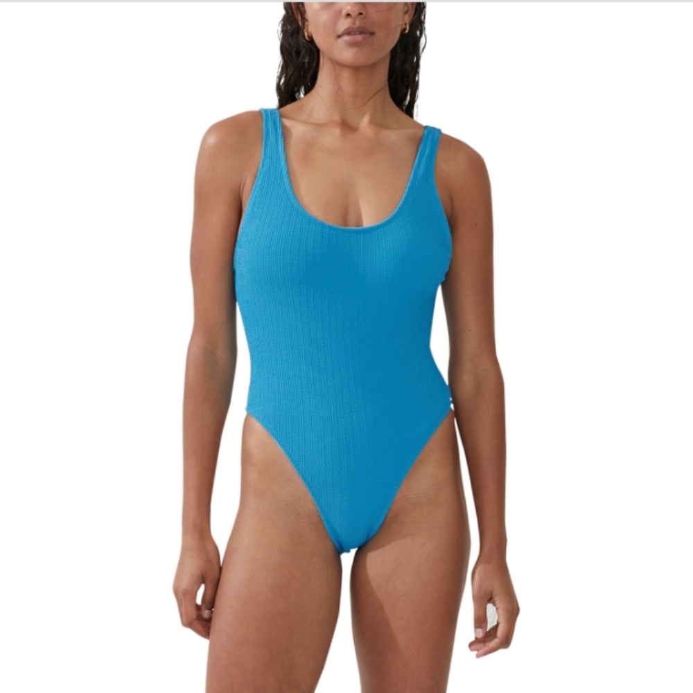 NWT Cotton on Women's Low-Back One-Piece Swimsuit - Bonnie Blue Crinkle
